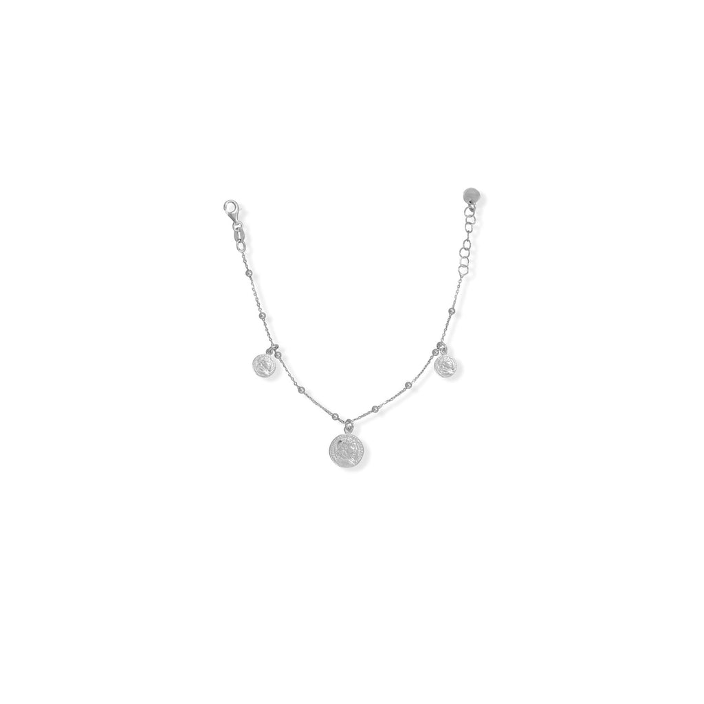 6.5" + 1" Rhodium Plated Roman Coin Charm Bracelet