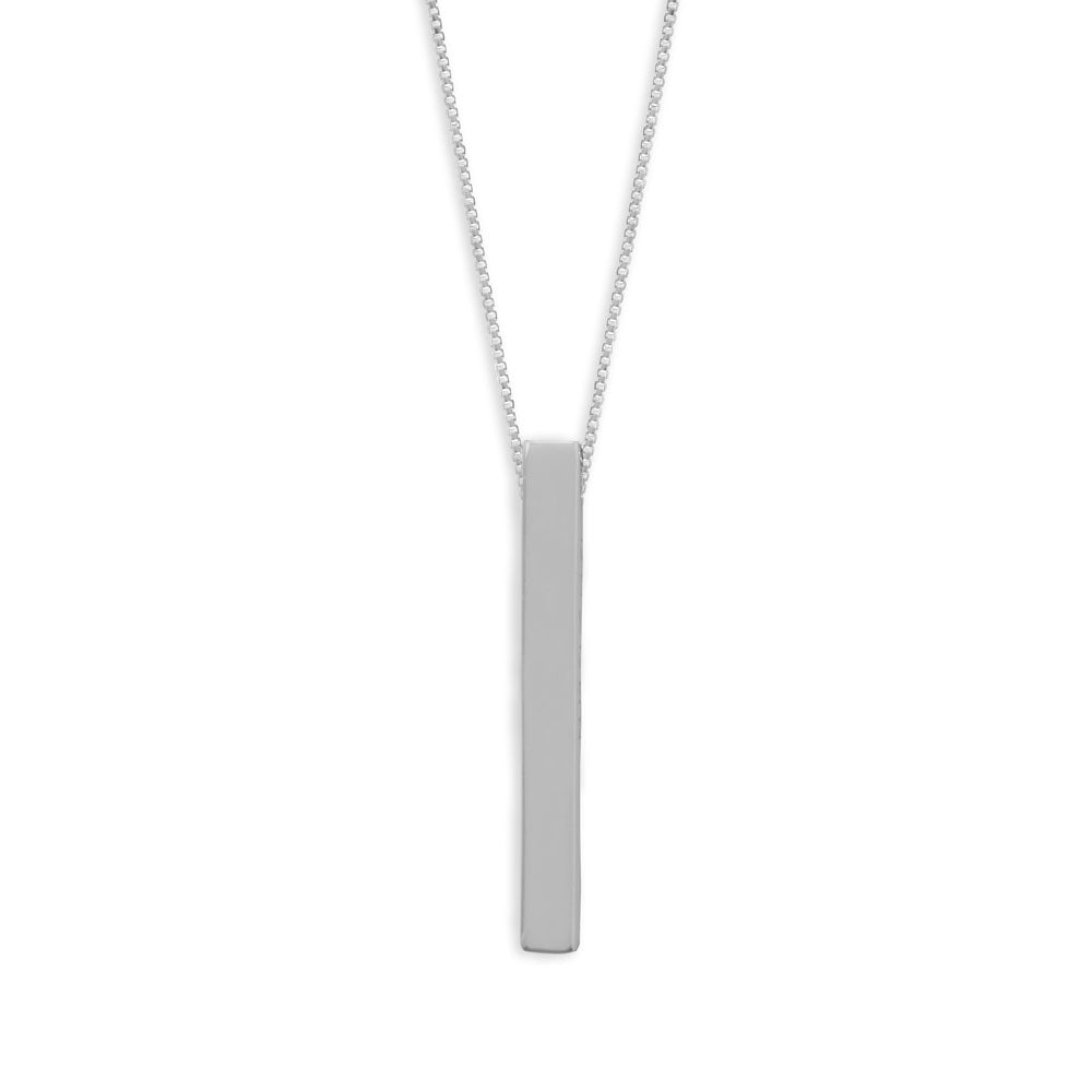 Four Sided Rhodium Plated Vertical Bar Drop Necklace