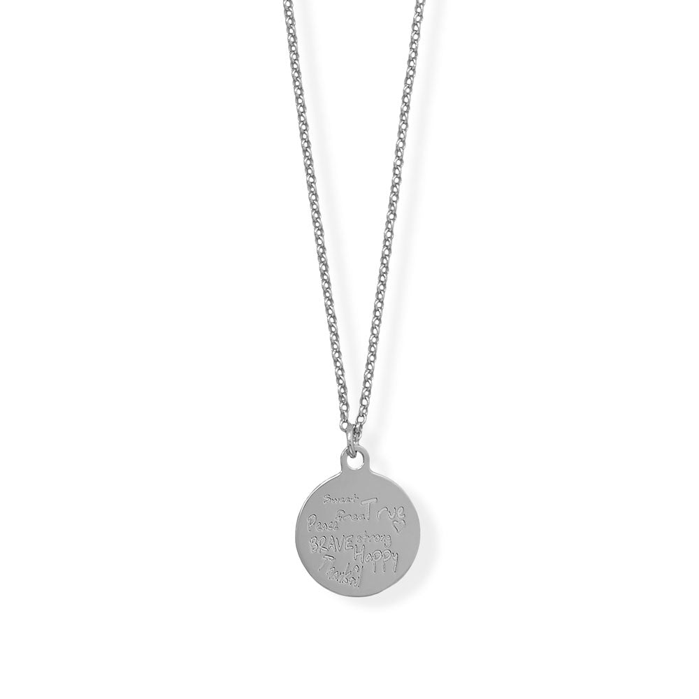 16" + 2" Rhodium Plated Positive Vibes Disk Necklace