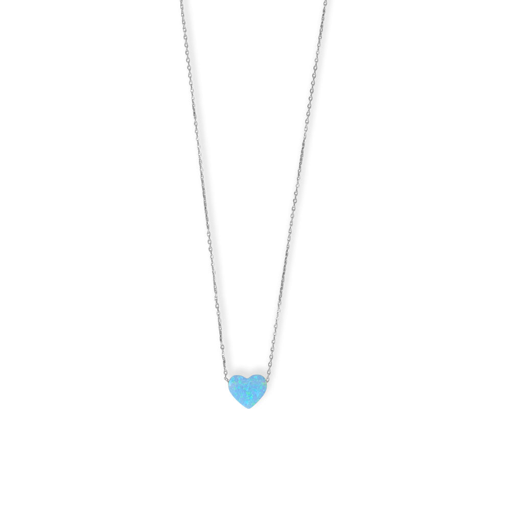 16" + 2" Rhodium Plated Synthetic Opal Heart Necklace