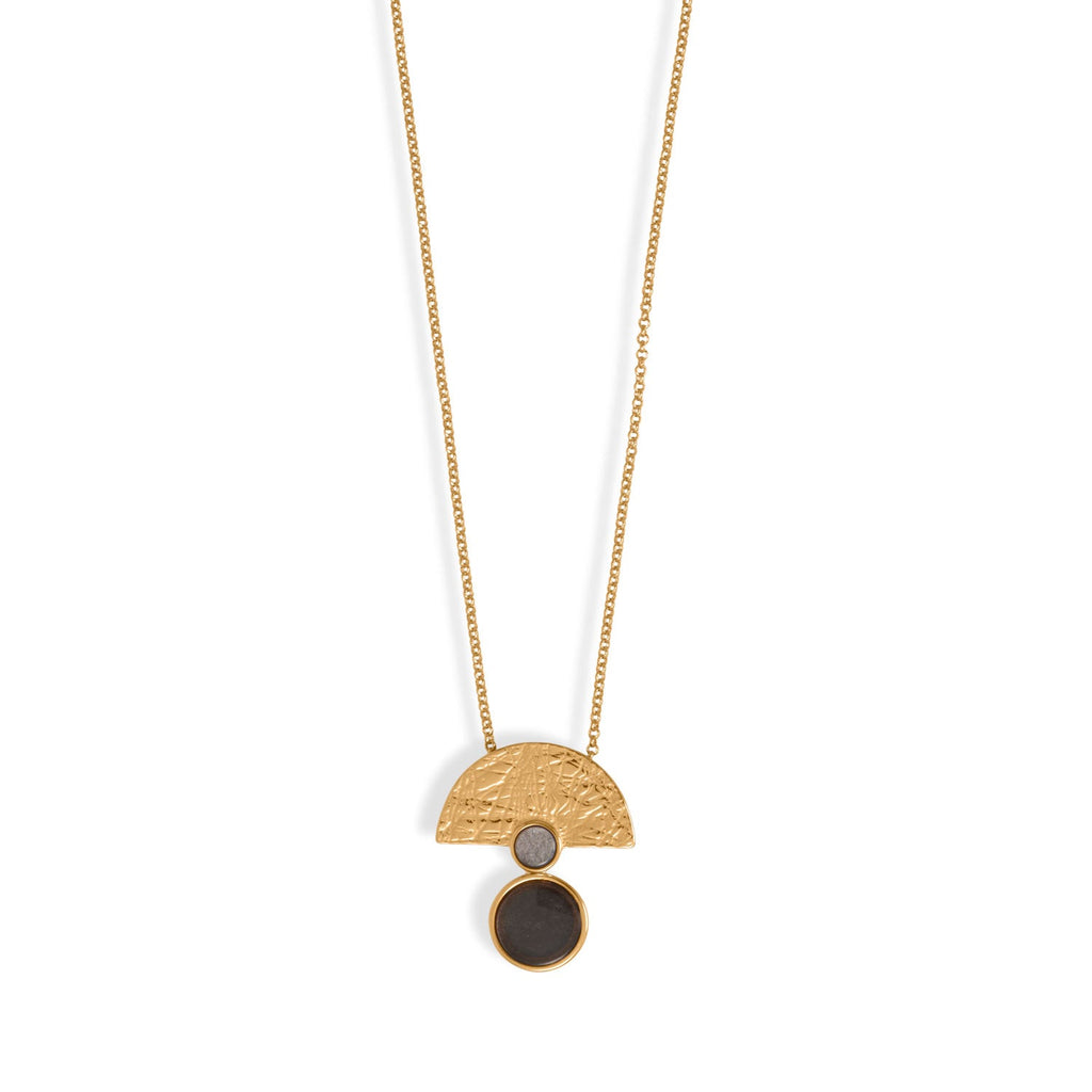20" + 2" 24 Karat Gold Plated Obsidian Fan Design Necklace