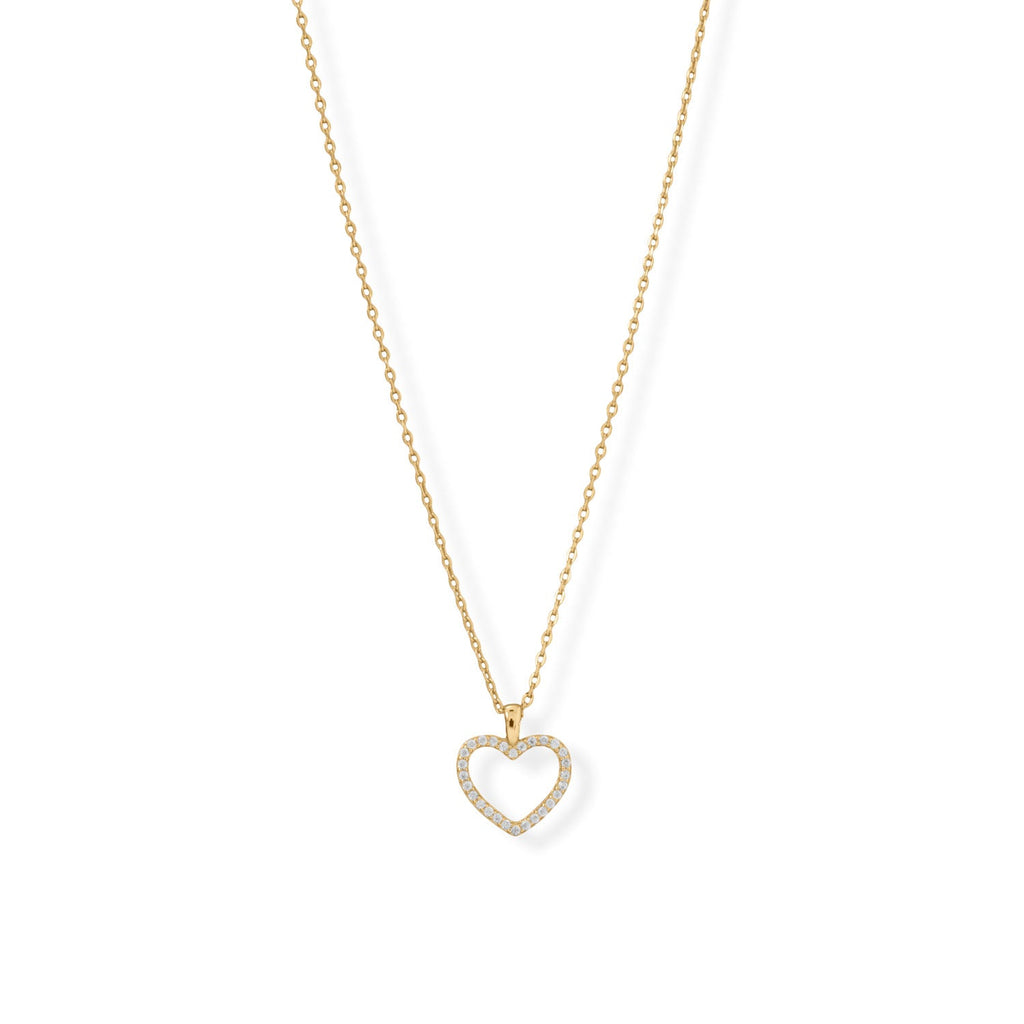 16" + 2" 14 Karat Gold Plated CZ Heart Necklace