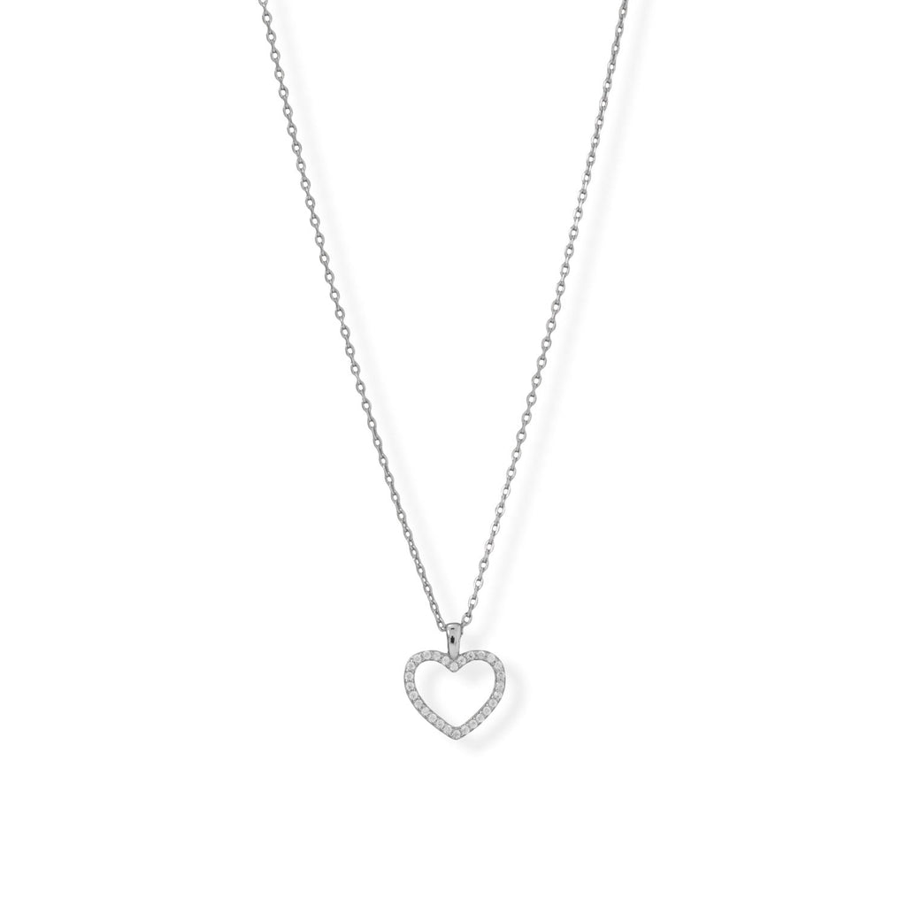16" + 2" Rhodium Plated CZ Heart Necklace