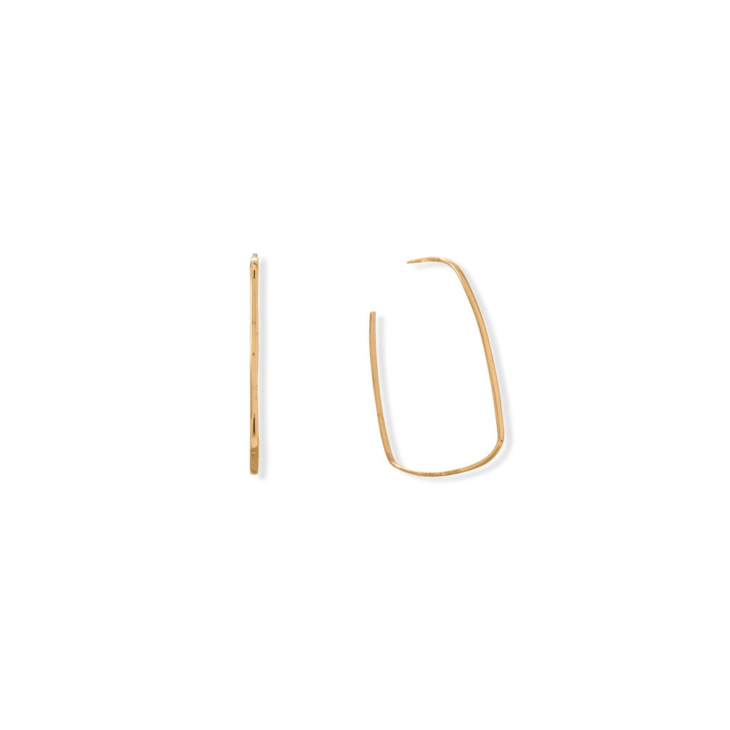 14 Karat Gold Plated Thin Rectangle 3/4 Hoop Earrings
