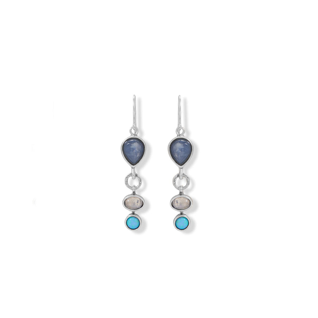 Rainbow Moonstone, Kyanite and Synthetic Opal Drop Earrings