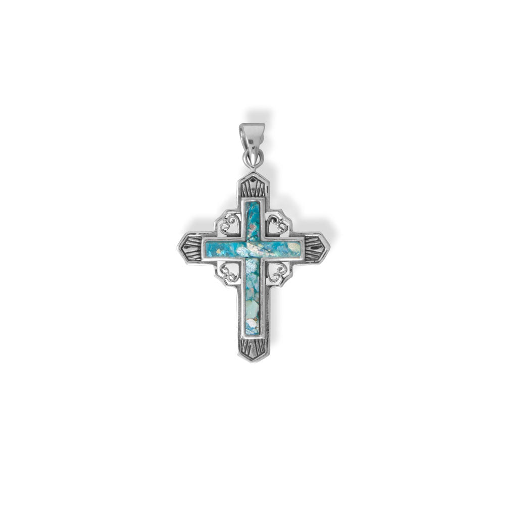 Oxidized Deco Roman Glass Cross Pendant