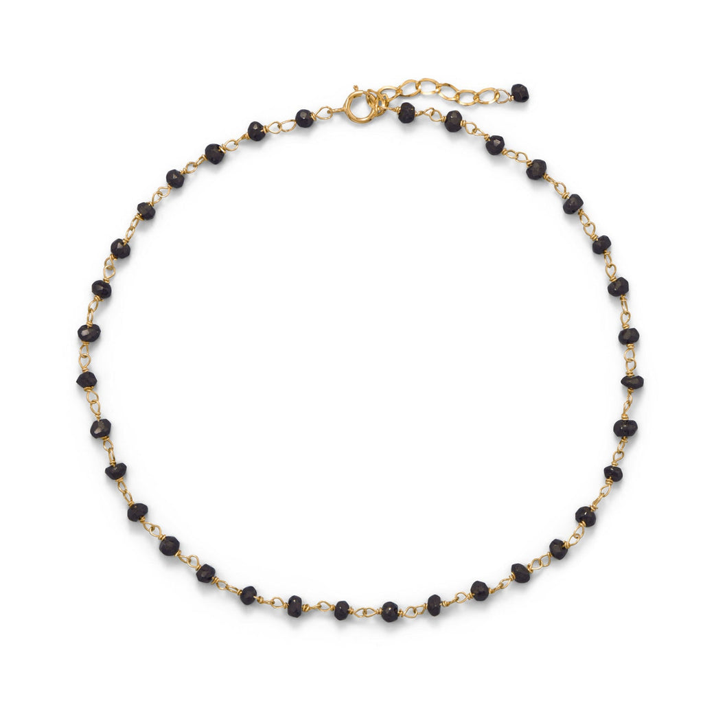 Midnight Sparkle! 14 Karat Gold Plated Black Spinel Anklet