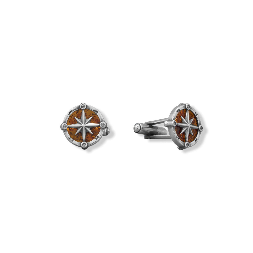 Oxidized Amber Compass Cuff Links